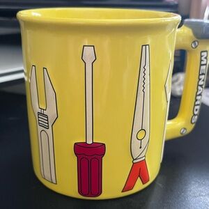 Menards yellow coffee cup mug tools handyman theme